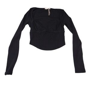 Darong Black Ribbed Bustier Long Sleeve Crop Top Sweetheart Neck S